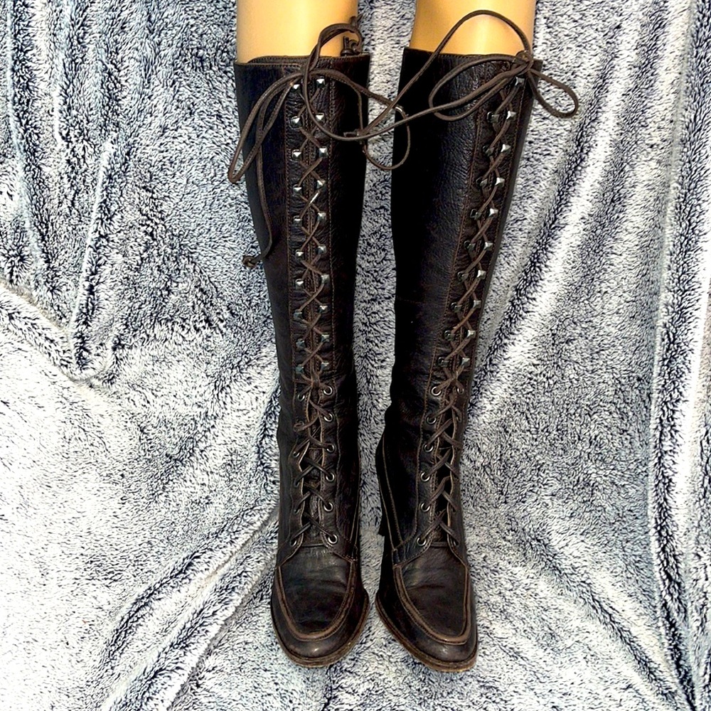 MICHAEL Michael Kors Brown Lace-Up Knee-High Boots